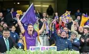 2 December 2023; Shane Cunningham of Kilmacud Crokes and kitman Vinny Patterson lift the Sean McCabe cup after the AIB Leinster GAA Football Senior Club Championship final match between Kilmacud Crokes, Dublin, and Naas, Kildare, at Croke Park in Dublin. Photo by Daire Brennan/Sportsfile