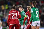 1 December 2023; Jamie Finn of Republic of Ireland and Bernadett Zágor of Hungary during the UEFA Women's Nations League B match between Republic of Ireland and Hungary at Tallaght Stadium in Dublin. Photo by Ben McShane/Sportsfile
