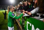 1 December 2023; Jamie Finn of Republic of Ireland with supporters after the UEFA Women's Nations League B match between Republic of Ireland and Hungary at Tallaght Stadium in Dublin. Photo by Ben McShane/Sportsfile