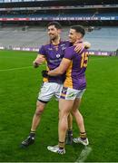 2 December 2023; Rory O’Carroll, left, and Shane Walsh of Kilmacud Crokes celebrate after the AIB Leinster GAA Football Senior Club Championship final match between Kilmacud Crokes, Dublin, and Naas, Kildare, at Croke Park in Dublin. Photo by Daire Brennan/Sportsfile