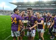 2 December 2023; Theo Clancy of Kilmacud Crokes with the cup after the AIB Leinster GAA Football Senior Club Championship final match between Kilmacud Crokes, Dublin, and Naas, Kildare, at Croke Park in Dublin. Photo by Daire Brennan/Sportsfile