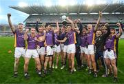 2 December 2023; Kilmacud Crokes players celebrate with the cup after the AIB Leinster GAA Football Senior Club Championship final match between Kilmacud Crokes, Dublin, and Naas, Kildare, at Croke Park in Dublin. Photo by Daire Brennan/Sportsfile