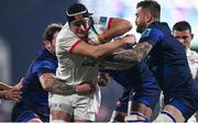 2 December 2023; James McNabney of Ulster is tackled by Luke Crosbie of Edinburgh during the United Rugby Championship match between Ulster and Edinburgh at Kingspan Stadium in Belfast. Photo by Ramsey Cardy/Sportsfile