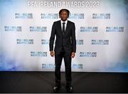 2 December 2023; Jonathan Afolabi of Bohemians on arrival at the PFA Ireland Awards 2023 at Anantara The Marker Dublin Hotel in Dublin. Photo by Stephen McCarthy/Sportsfile