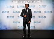 2 December 2023; Jonathan Afolabi of Bohemians on arrival at the PFA Ireland Awards 2023 at Anantara The Marker Dublin Hotel in Dublin. Photo by Stephen McCarthy/Sportsfile