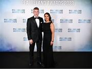 2 December 2023; Galway United's Stephen Walsh and Nicole Walsh on arrival at the PFA Ireland Awards 2023 at Anantara The Marker Dublin Hotel in Dublin. Photo by Stephen McCarthy/Sportsfile