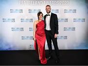 2 December 2023; Shelbourne's Conor Kearns and wife Ellie on arrival at the PFA Ireland Awards 2023 at Anantara The Marker Dublin Hotel in Dublin. Photo by Stephen McCarthy/Sportsfile