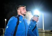 2 December 2023; Rónan Kelleher and Tadhg Furlong of Leinster arrive before the United Rugby Championship match between Connacht and Leinster at the Sportsground in Galway. Photo by Harry Murphy/Sportsfile