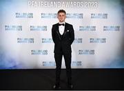 2 December 2023; Sam Curtis of St Patrick's Athletic on arrival at the PFA Ireland Awards 2023 at Anantara The Marker Dublin Hotel in Dublin. Photo by Stephen McCarthy/Sportsfile