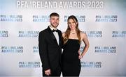 2 December 2023; Dana Scheriff of Athlone Town and Deniels Voitkevics on arrival at the PFA Ireland Awards 2023 at Anantara The Marker Dublin Hotel in Dublin. Photo by Stephen McCarthy/Sportsfile