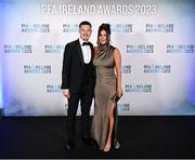 2 December 2023; Waterford's Ronan Coughlan and Sophie Harding on arrival at the PFA Ireland Awards 2023 at Anantara The Marker Dublin Hotel in Dublin. Photo by Stephen McCarthy/Sportsfile