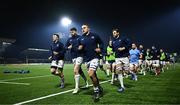 2 December 2023; Leinster captain Scott Penny leads the team before the United Rugby Championship match between Connacht and Leinster at the Sportsground in Galway. Photo by Harry Murphy/Sportsfile