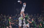 2 December 2023; Max Deegan of Leinster wins the ball at a lineout during the United Rugby Championship match between Connacht and Leinster at The Sportsground in Galway. Photo by Sam Barnes/Sportsfile