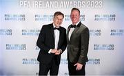 2 December 2023; PFA Ireland general secretary Stephen McGuinness, right, and Martin Lawlor during the PFA Ireland Awards 2023 at Anantara The Marker Dublin Hotel in Dublin. Photo by Stephen McCarthy/Sportsfile