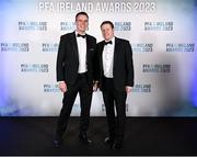 2 December 2023; Wexford manager James Keddy, right, and assistant manager Denis Hyland during the PFA Ireland Awards 2023 at Anantara The Marker Dublin Hotel in Dublin. Photo by Stephen McCarthy/Sportsfile