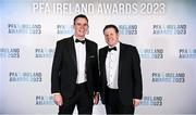 2 December 2023; Wexford manager James Keddy, right, and assistant manager Denis Hyland during the PFA Ireland Awards 2023 at Anantara The Marker Dublin Hotel in Dublin. Photo by Stephen McCarthy/Sportsfile