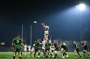 2 December 2023; Ryan Baird of Leinster wins posession at a lineout during the United Rugby Championship match between Connacht and Leinster at The Sportsground in Galway. Photo by Sam Barnes/Sportsfile