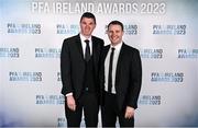 2 December 2023; Drogheda United manager Kevin Doherty, left, and assistant manager Daire Doyle during the PFA Ireland Awards 2023 at Anantara The Marker Dublin Hotel in Dublin. Photo by Stephen McCarthy/Sportsfile