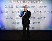 2 December 2023; Galway United manager John Caulfield with the PFA Ireland Men's First Division Manager of the Year award during the PFA Ireland Awards 2023 at Anantara The Marker Dublin Hotel in Dublin. Photo by Stephen McCarthy/Sportsfile
