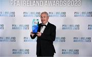 2 December 2023; Galway United manager John Caulfield with the PFA Ireland Men's First Division Manager of the Year award during the PFA Ireland Awards 2023 at Anantara The Marker Dublin Hotel in Dublin. Photo by Stephen McCarthy/Sportsfile