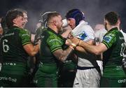2 December 2023; Players from both sides, including Sean Jansen of Connacht, centre left, and Ryan Baird of Leinster, centre right, tussle off the ball during the United Rugby Championship match between Connacht and Leinster at The Sportsground in Galway. Photo by Sam Barnes/Sportsfile