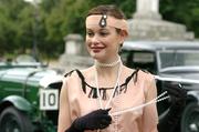 12 July 2004; Model Polly Robinson, dressed as a 1920's flapper girl, with a 1929 Bentley and a 1930 Type 46 Bugatti at the launch of the Phoenix Park Motor Races 2004.The car took part in the inagural Grand Prix in the park back in 1929. The Phoenix Park, Dublin. Picture credit; David Maher / SPORTSFILE
