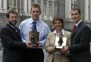 12 July 2004; Dessie Dolan, Westmeath, and Ken McGrath, Waterford, was were presented with the Vodafone GAA player of the month award in football and hurling for June by Sean Kelly, President of the GAA, and Helen Marks, Head of Brand and Marketing, Vodafone, at a luncheon in the Westin Hotel, Dublin. Picture credit ; Ray McManus / SPORTSFILE