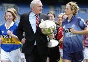 12 July 2004; An Taoiseach Bertie Ahern chats with Dublin captain Angie McNally at the launch of the 2004 Ladies Football Championship, Croke Park, Dublin. Picture credit; David Maher / SPORTSFILE