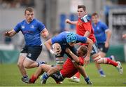 7 September 2013; Will Connors, Leinster, is tackled by Ben Riley, Munster. Under 18 Schools Interprovincial, Leinster v Munster, Donnybrook Stadium, Donnybrook, Dublin. Picture credit: Stephen McCarthy / SPORTSFILE