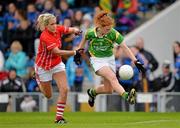 7 September 2013; Louise Ní Mhuircheartaigh, Kerry, in action against Bríd Stack, Cork.TG4 All-Ireland Ladies Football Senior Championship, Semi-Final, Cork v Kerry, Semple Stadium, Thurles, Co. Tipperary. Picture credit: Brendan Moran / SPORTSFILE