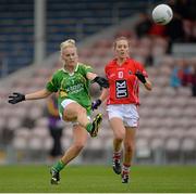 7 September 2013; Bernie Breen, Kerry, in action against Nollaig Cleary, Cork. TG4 All-Ireland Ladies Football Senior Championship, Semi-Final, Cork v Kerry, Semple Stadium, Thurles, Co. Tipperary. Picture credit: Brendan Moran / SPORTSFILE