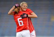 7 September 2013; Juliet Murphy, right, and Rena Buckley, Cork, celebrate at the final whistle after victory over Kerry. TG4 All-Ireland Ladies Football Senior Championship, Semi-Final, Cork v Kerry, Semple Stadium, Thurles, Co. Tipperary. Picture credit: Brendan Moran / SPORTSFILE