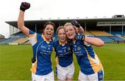 7 September 2013; Tipperary players, from left, Rachel Kenneally, Samantha Lambert and Kelly Hackett celebrate victory over Fermanagh. TG4 All-Ireland Ladies Football Intermediate Championship, Semi-Final, Fermanagh v Tipperary, Semple Stadium, Thurles, Co. Tipperary. Picture credit: Brendan Moran / SPORTSFILE