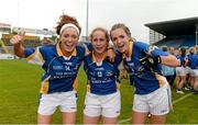 7 September 2013; Tipperary players, from left, Gillian O'Brien, Niamh Lonergan and Lorraine O'Shea celebrate victory over Fermanagh. TG4 All-Ireland Ladies Football Intermediate Championship, Semi-Final, Fermanagh v Tipperary, Semple Stadium, Thurles, Co. Tipperary. Picture credit: Brendan Moran / SPORTSFILE