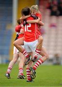 7 September 2013; Juliet Murphy, right, and Annie Walsh, Cork, celebrate at the final whistle after victory over Kerry. TG4 All-Ireland Ladies Football Senior Championship, Semi-Final, Cork v Kerry, Semple Stadium, Thurles, Co. Tipperary. Picture credit: Brendan Moran / SPORTSFILE