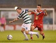 7 September 2013; Gary McCabe, Shamrock Rovers, in action against Shane Duggan, Cork City. Airtricity League Premier Division, Shamrock Rovers v Cork City, Tallaght Stadium, Tallaght, Co. Dublin. Picture credit: Stephen McCarthy / SPORTSFILE