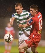 7 September 2013; Shane Robinson, Shamrock Rovers, in action against Brian Lenihan, Cork City. Airtricity League Premier Division, Shamrock Rovers v Cork City, Tallaght Stadium, Tallaght, Co. Dublin. Picture credit: Stephen McCarthy / SPORTSFILE