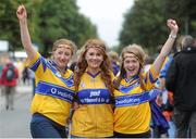 8 September 2013; Clare supporters, from left, Patricia O'Loughlin, Sarah Collins and Monica Mullins, from Inagh, Co. Clare, ahead of the GAA Hurling All-Ireland Championship Finals, Croke Park, Dublin. Picture credit: Brian Lawless / SPORTSFILE