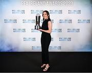 2 December 2023; Sadhbh Doyle of Peamount United with the PFA Ireland Women’s Player of the Year award during the PFA Ireland Awards 2023 at Anantara The Marker Dublin Hotel in Dublin. Photo by Stephen McCarthy/Sportsfile