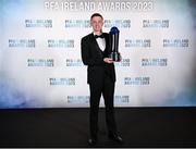 2 December 2023; Chris Forrester of St Patrick's Athletic with the PFA Ireland Men’s Player of the Year award during the PFA Ireland Awards 2023 at Anantara The Marker Dublin Hotel in Dublin. Photo by Stephen McCarthy/Sportsfile