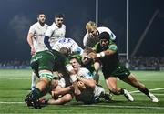 2 December 2023; James Culhane of Leinster is held up by Niall Murray of Connacht during the United Rugby Championship match between Connacht and Leinster at the Sportsground in Galway. Photo by Harry Murphy/Sportsfile