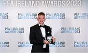 2 December 2023; Stephen Walsh of Galway United with his PFA Ireland Men’s First Division Team of the Year medal during the PFA Ireland Awards 2023 at Anantara The Marker Dublin Hotel in Dublin. Photo by Stephen McCarthy/Sportsfile