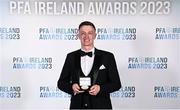 2 December 2023; Chris Forrester of St Patrick's Athletic with his PFA Ireland Men’s Premier Division Team of the Year 2023 medal during the PFA Ireland Awards 2023 at Anantara The Marker Dublin Hotel in Dublin. Photo by Stephen McCarthy/Sportsfile
