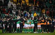 1 December 2023; Republic of Ireland players and staff huddle after the UEFA Women's Nations League B match between Republic of Ireland and Hungary at Tallaght Stadium in Dublin. Photo by Ben McShane/Sportsfile