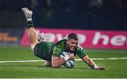 2 December 2023; Diarmuid Kilgallen of Connacht dives over to score his side's third try during the United Rugby Championship match between Connacht and Leinster at The Sportsground in Galway. Photo by Sam Barnes/Sportsfile