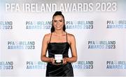 2 December 2023; Jessica Hennessy of Shamrock Rovers with her PFA Ireland Women’s Premier Division Team of the Year medal during the PFA Ireland Awards 2023 at Anantara The Marker Dublin Hotel in Dublin. Photo by Stephen McCarthy/Sportsfile