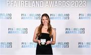 2 December 2023; Dana Scheriff of Athlone Town with her PFA Ireland Women’s Premier Division Team of the Year medal during the PFA Ireland Awards 2023 at Anantara The Marker Dublin Hotel in Dublin. Photo by Stephen McCarthy/Sportsfile