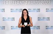 2 December 2023; Jetta Berrill of Peamount United with her PFA Ireland Women’s Premier Division Team of the Year medal during the PFA Ireland Awards 2023 at Anantara The Marker Dublin Hotel in Dublin. Photo by Stephen McCarthy/Sportsfile