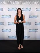 2 December 2023; Jetta Berrill of Peamount United with her PFA Ireland Women’s Premier Division Team of the Year medal during the PFA Ireland Awards 2023 at Anantara The Marker Dublin Hotel in Dublin. Photo by Stephen McCarthy/Sportsfile