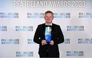2 December 2023; Peamount United manager James O'Callaghan with the PFA Ireland Women's Manager of the Year award during the PFA Ireland Awards 2023 at Anantara The Marker Dublin Hotel in Dublin. Photo by Stephen McCarthy/Sportsfile